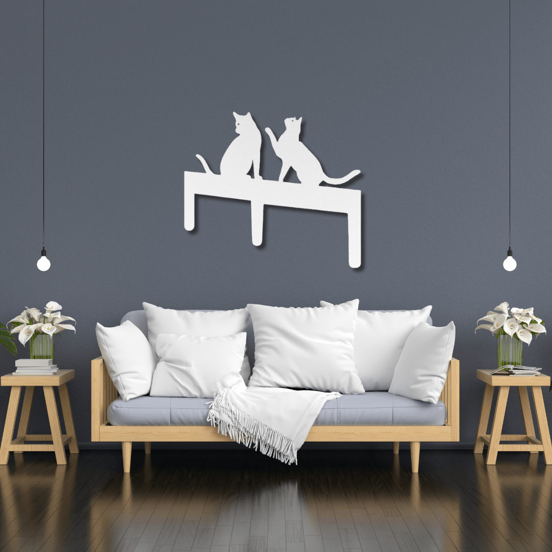 Wall Art White / 12 Inch Two Cats Wall Art