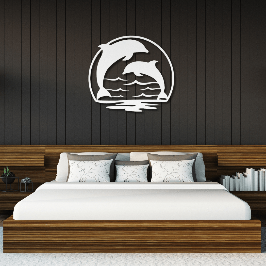 Wall Art White / 12 Inch Two Playful Dolphins Wall Art