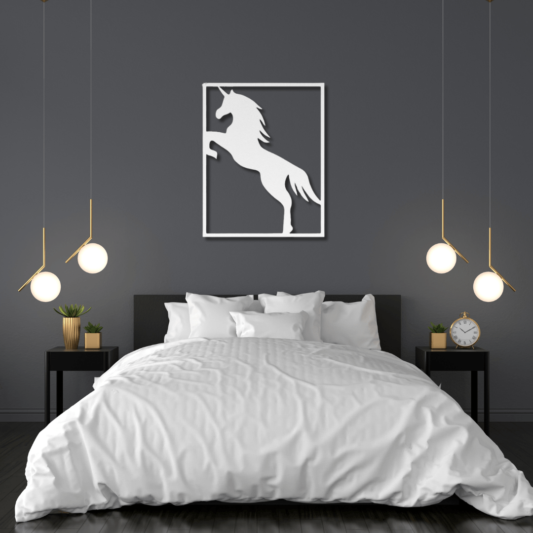 Wall Art White / 12 Inch Unicorn in Rectangle Frame