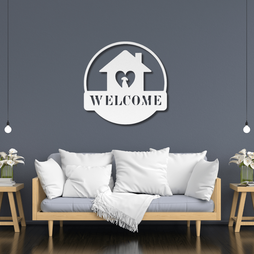 Wall Art White / 12 Inch Welcome Sign with Dog