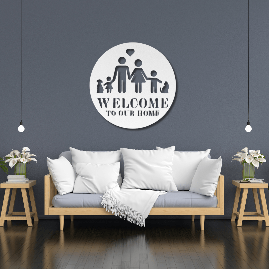 Wall Art White / 12 Inch Welcome to Our Home with Family